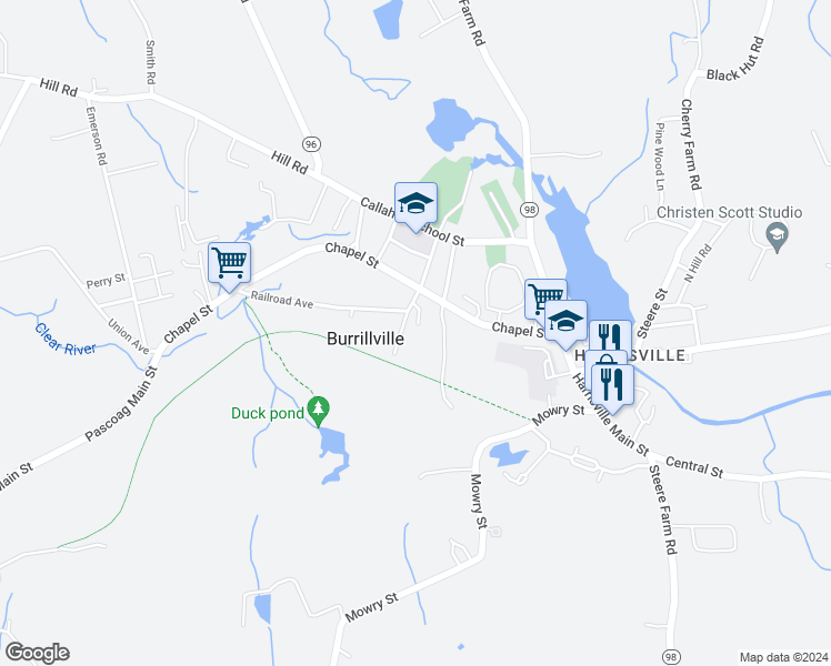 map of restaurants, bars, coffee shops, grocery stores, and more near 80 Ramies Ln in Harrisville