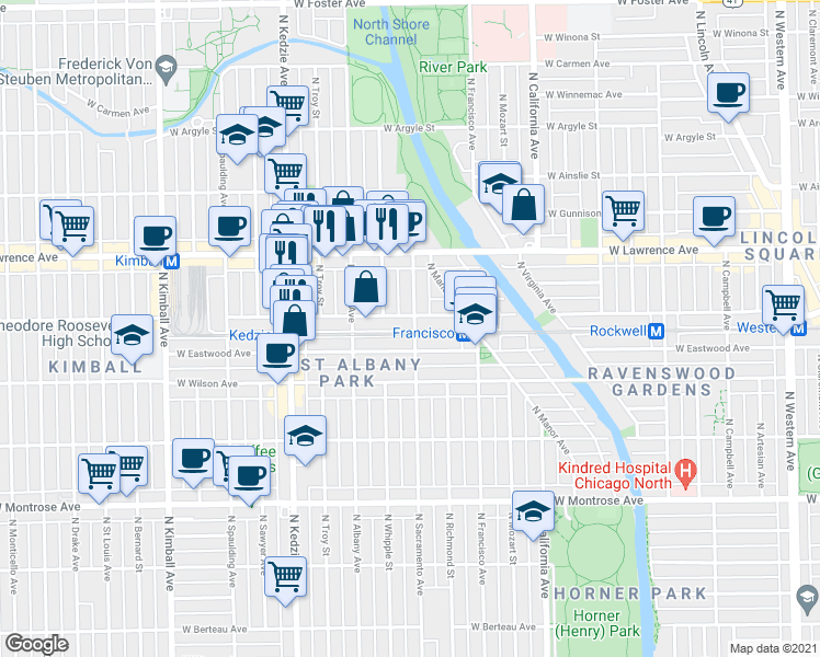 map of restaurants, bars, coffee shops, grocery stores, and more near in Chicago
