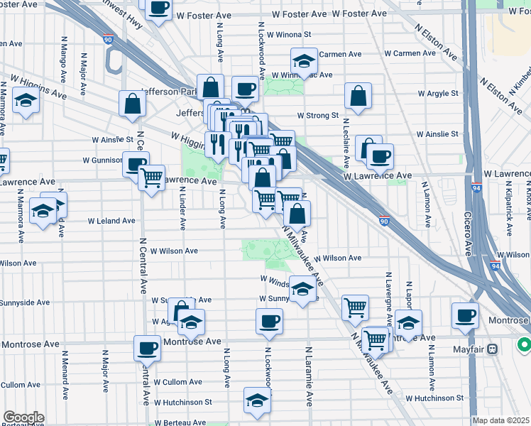 map of restaurants, bars, coffee shops, grocery stores, and more near 4762 North Milwaukee Avenue in Chicago