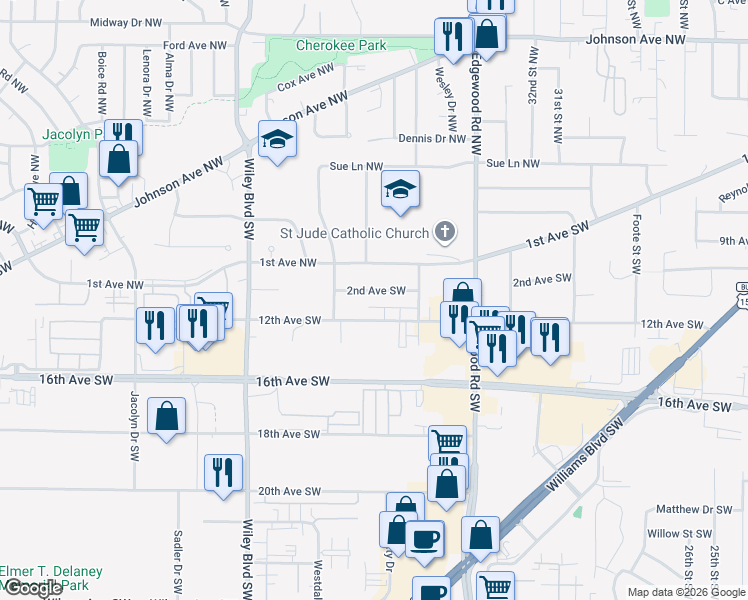 map of restaurants, bars, coffee shops, grocery stores, and more near 3715 1st Avenue Southwest in Cedar Rapids