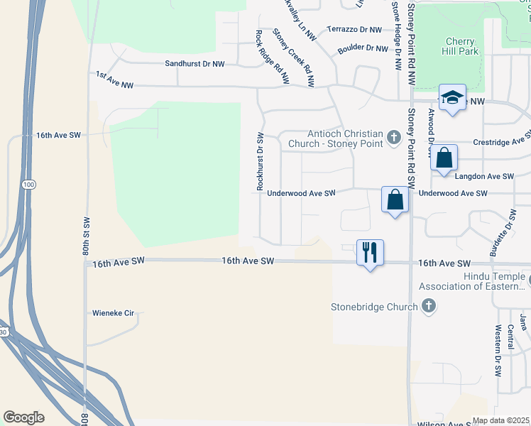 map of restaurants, bars, coffee shops, grocery stores, and more near 413-499 Rockhurst Drive Southwest in Cedar Rapids