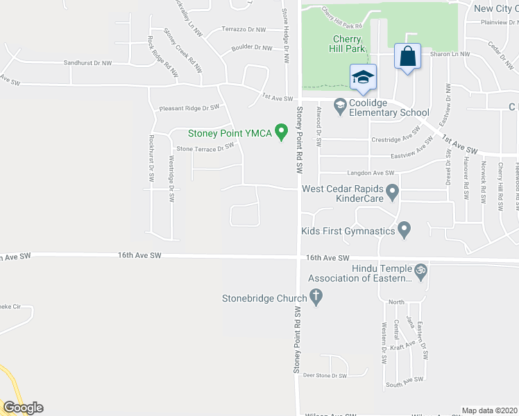 map of restaurants, bars, coffee shops, grocery stores, and more near 710 High Point Drive Southwest in Cedar Rapids