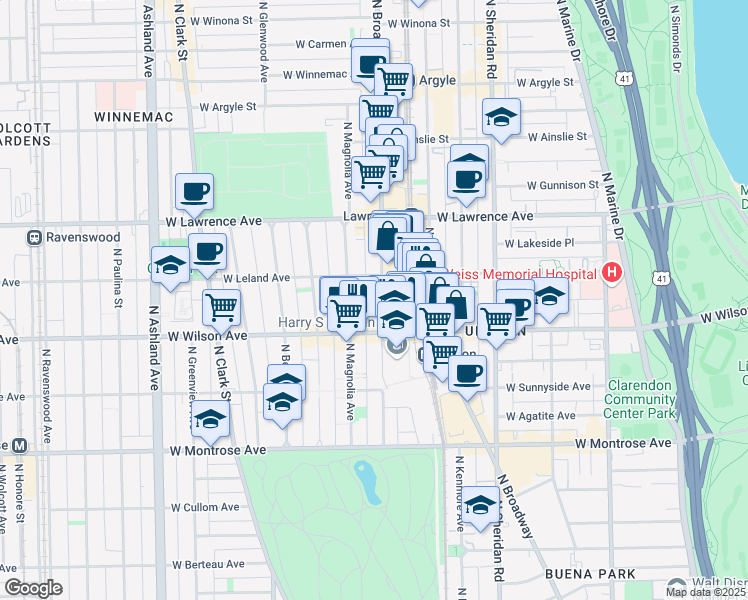 map of restaurants, bars, coffee shops, grocery stores, and more near in Chicago