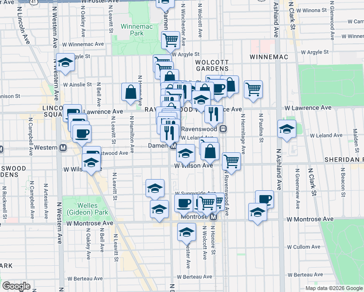map of restaurants, bars, coffee shops, grocery stores, and more near in Chicago