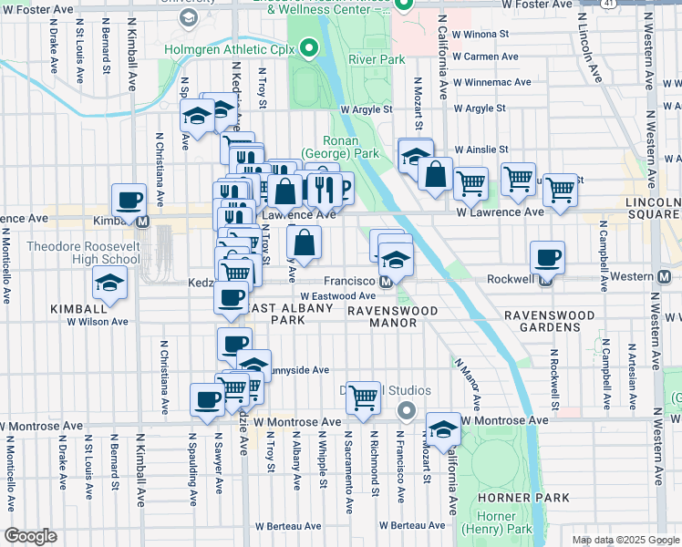 map of restaurants, bars, coffee shops, grocery stores, and more near in Chicago