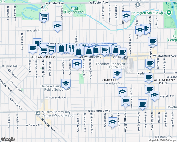 map of restaurants, bars, coffee shops, grocery stores, and more near in Chicago