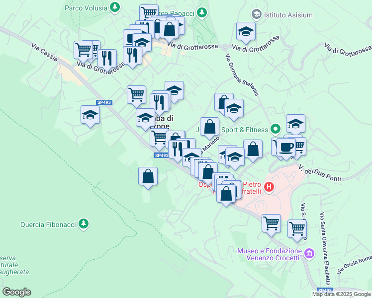 map of restaurants, bars, coffee shops, grocery stores, and more near 33 Via Capena in Roma