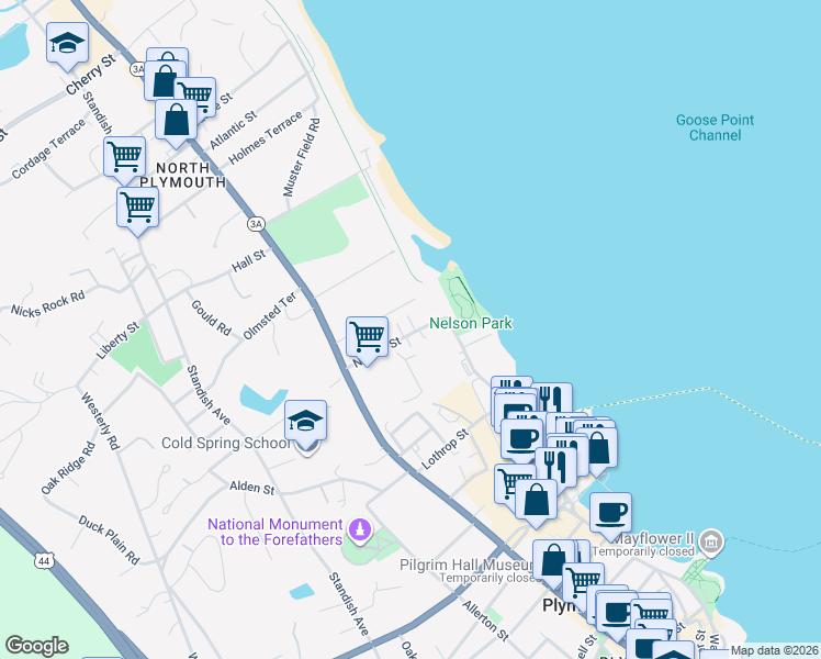 map of restaurants, bars, coffee shops, grocery stores, and more near 19 Russell Avenue in Plymouth