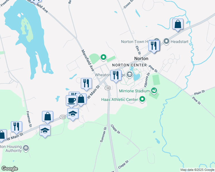 map of restaurants, bars, coffee shops, grocery stores, and more near in Norton