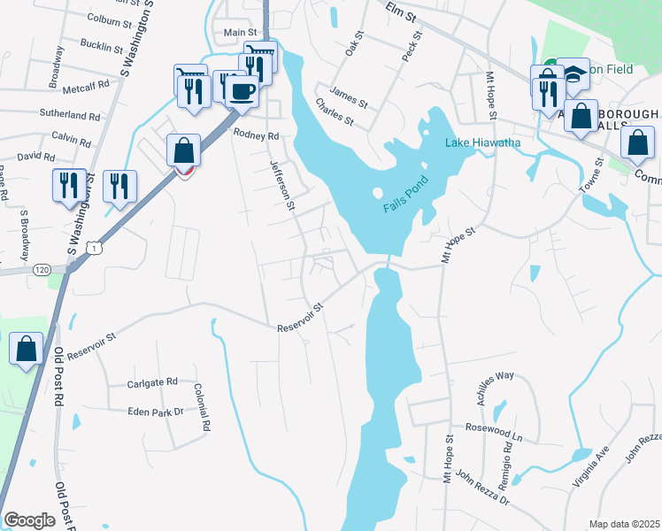 map of restaurants, bars, coffee shops, grocery stores, and more near 12 Juniper Road in North Attleborough