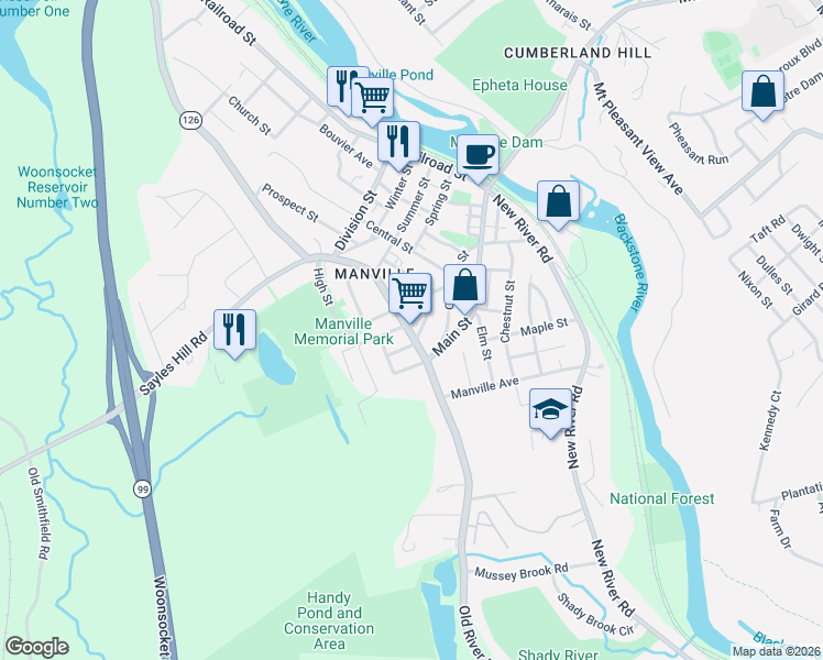 map of restaurants, bars, coffee shops, grocery stores, and more near 367 Old River Road in Lincoln