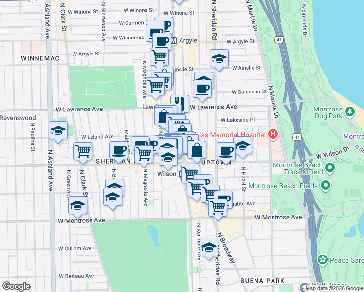map of restaurants, bars, coffee shops, grocery stores, and more near in Chicago