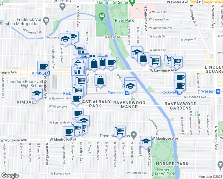 map of restaurants, bars, coffee shops, grocery stores, and more near in Chicago