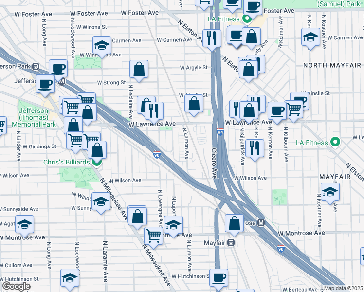 map of restaurants, bars, coffee shops, grocery stores, and more near 4723 North Lamon Avenue in Chicago