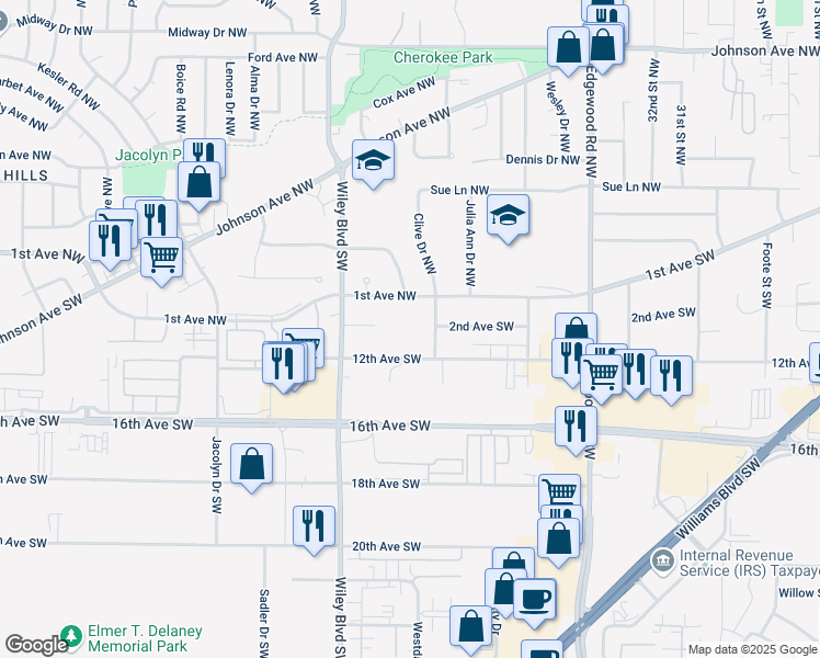 map of restaurants, bars, coffee shops, grocery stores, and more near 200 Clive Drive Southwest in Cedar Rapids