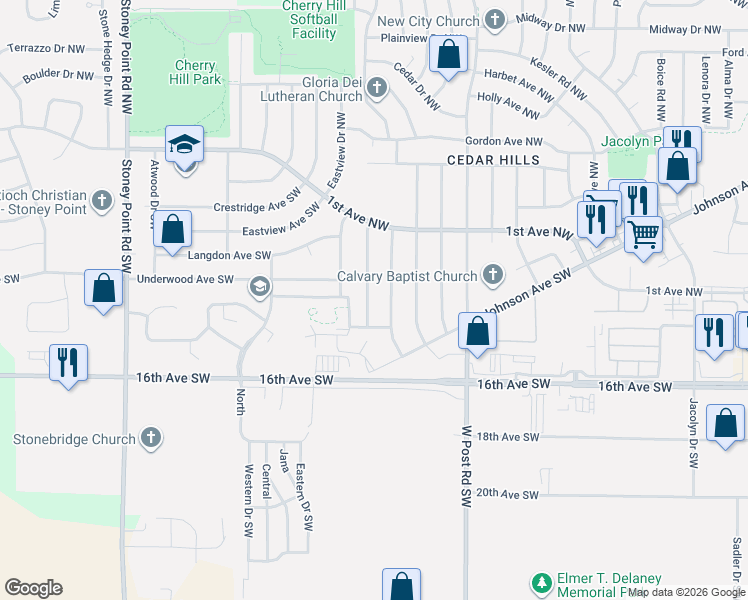 map of restaurants, bars, coffee shops, grocery stores, and more near 307 Hanover Rd SW in Cedar Rapids