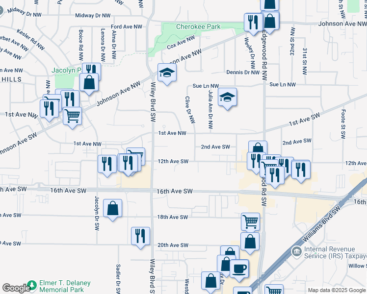 map of restaurants, bars, coffee shops, grocery stores, and more near 200 Clive Drive Southwest in Cedar Rapids