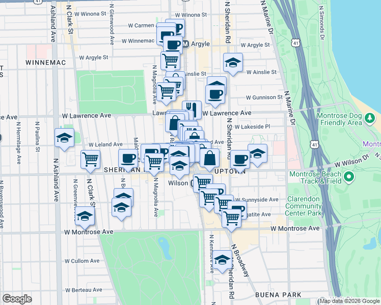 map of restaurants, bars, coffee shops, grocery stores, and more near  in Chicago