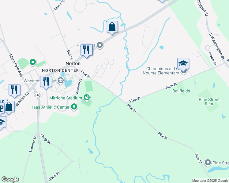 map of restaurants, bars, coffee shops, grocery stores, and more near 1 Lester Gray Drive in Norton