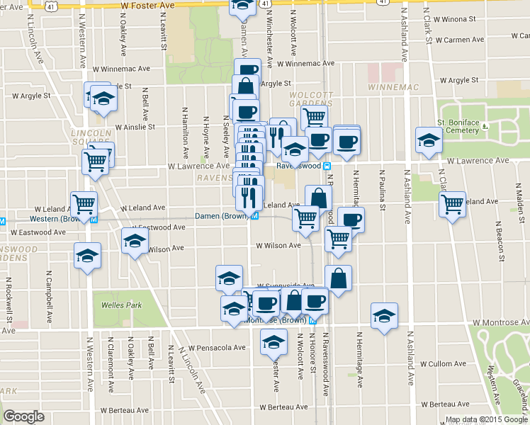 map of restaurants, bars, coffee shops, grocery stores, and more near in Chicago