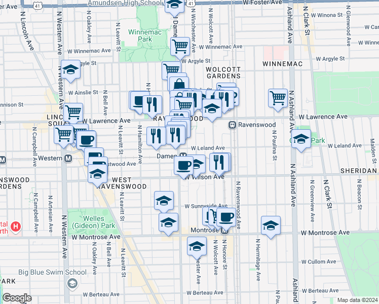 map of restaurants, bars, coffee shops, grocery stores, and more near in Chicago