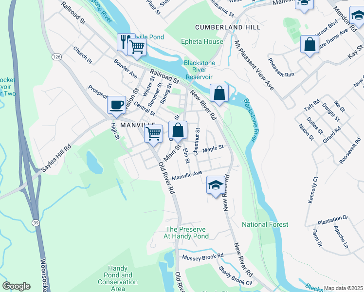 map of restaurants, bars, coffee shops, grocery stores, and more near 2 Elm Street in Lincoln
