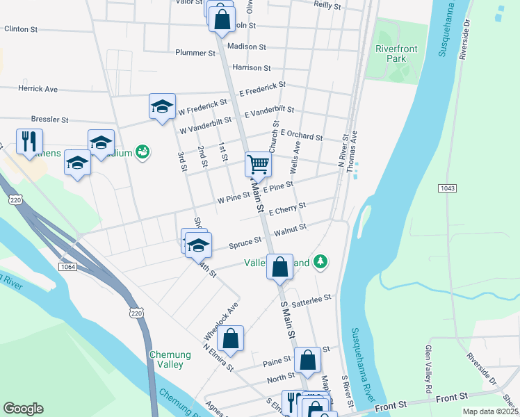 map of restaurants, bars, coffee shops, grocery stores, and more near 101-199 East Cherry Street in Athens