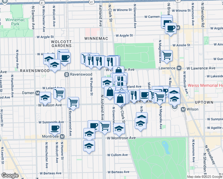 map of restaurants, bars, coffee shops, grocery stores, and more near in Chicago