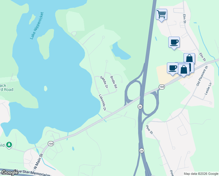 map of restaurants, bars, coffee shops, grocery stores, and more near 17 Saddle Drive in Bridgewater
