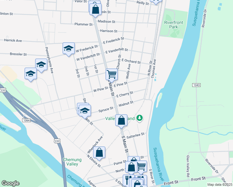 map of restaurants, bars, coffee shops, grocery stores, and more near 101 East Cherry Street in Athens