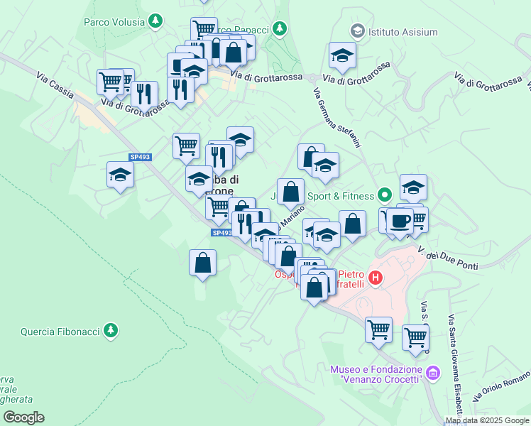 map of restaurants, bars, coffee shops, grocery stores, and more near 33 Via Capena in Roma