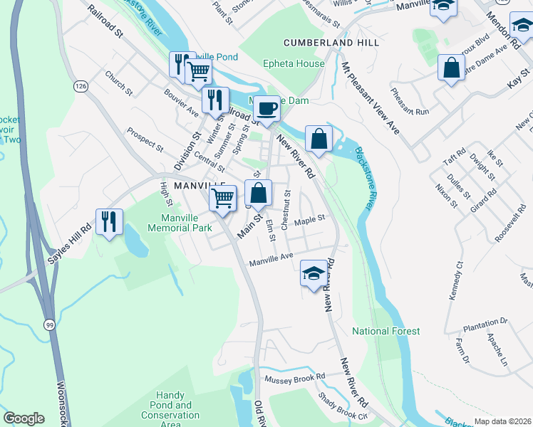 map of restaurants, bars, coffee shops, grocery stores, and more near 2 Elm Street in Lincoln