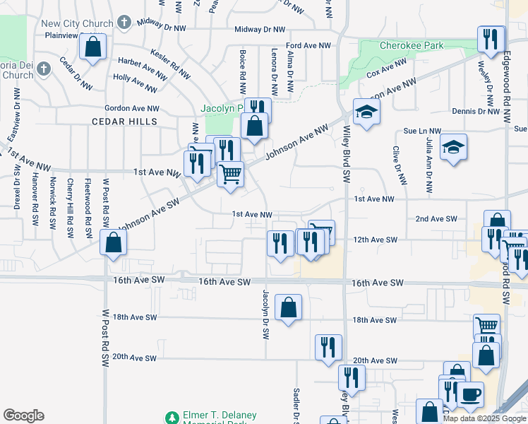 map of restaurants, bars, coffee shops, grocery stores, and more near 4670 1st Avenue Southwest in Cedar Rapids
