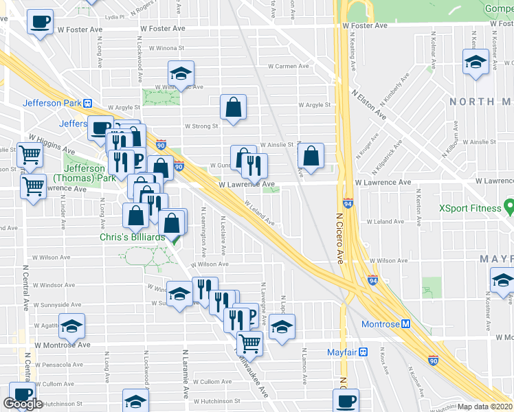 map of restaurants, bars, coffee shops, grocery stores, and more near 4726 North Lavergne Avenue in Chicago