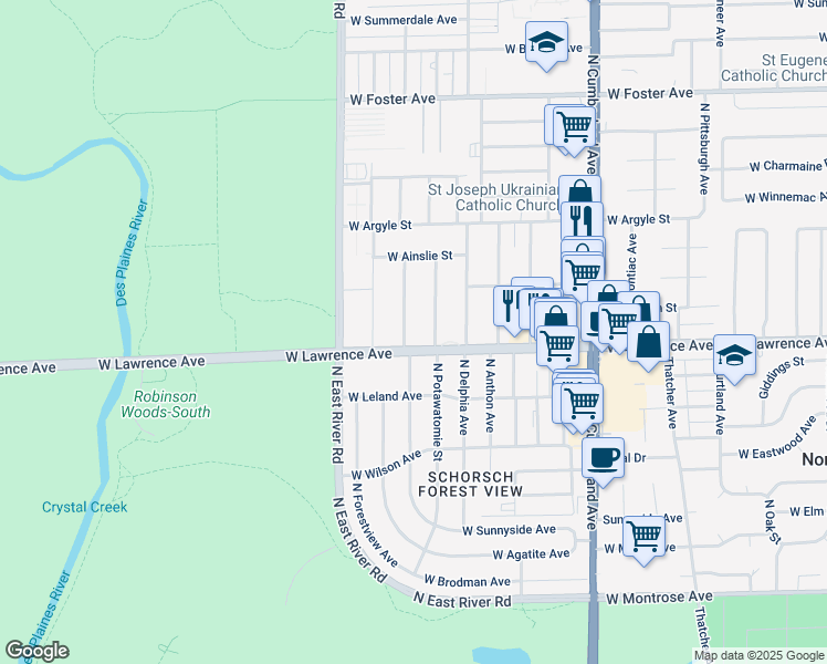 map of restaurants, bars, coffee shops, grocery stores, and more near 4812 Ridgewood Avenue in Norridge