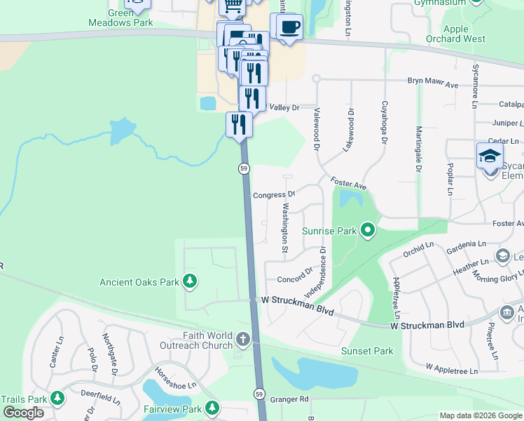 map of restaurants, bars, coffee shops, grocery stores, and more near 1106 Dorchester Lane in Bartlett