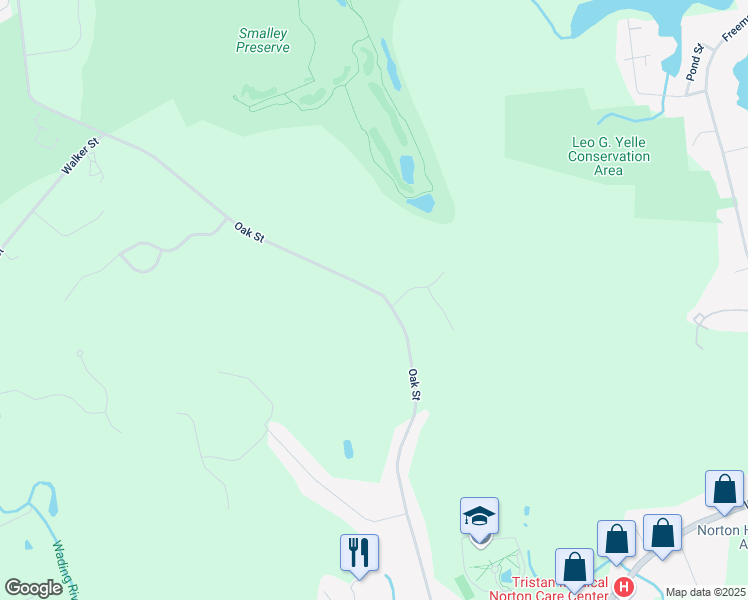 map of restaurants, bars, coffee shops, grocery stores, and more near 94 Oak Street in Norton