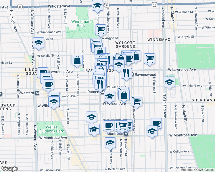 map of restaurants, bars, coffee shops, grocery stores, and more near in Chicago