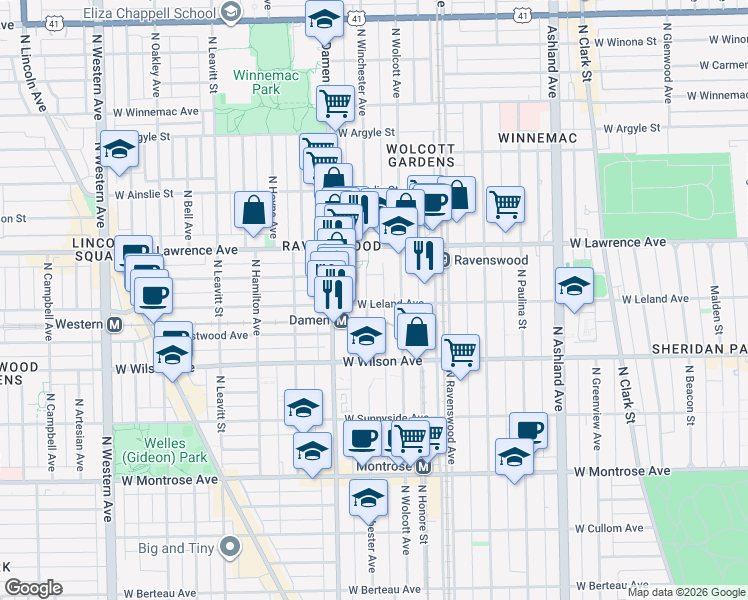 map of restaurants, bars, coffee shops, grocery stores, and more near in Chicago