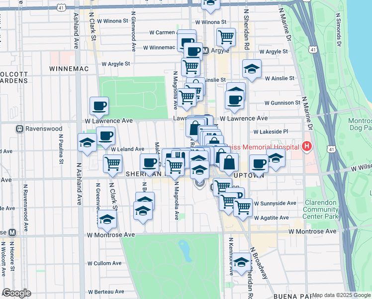 map of restaurants, bars, coffee shops, grocery stores, and more near in Chicago