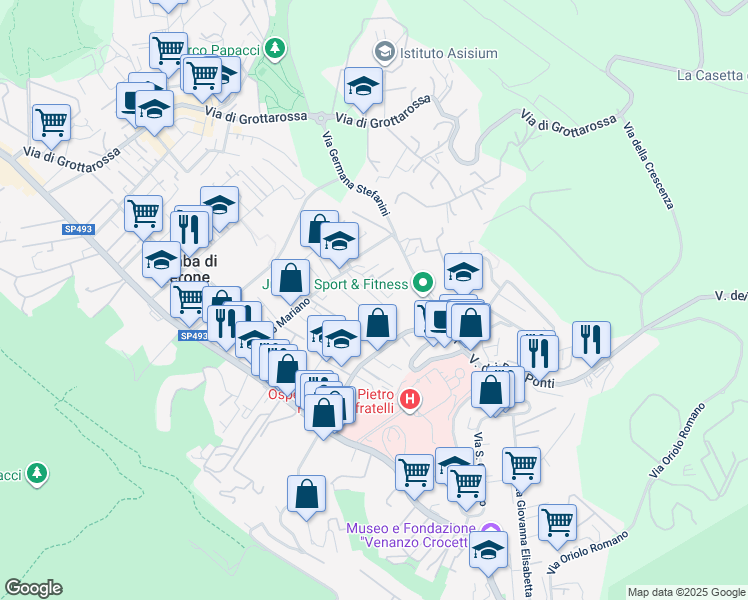 map of restaurants, bars, coffee shops, grocery stores, and more near 45 Via Montasola in Roma