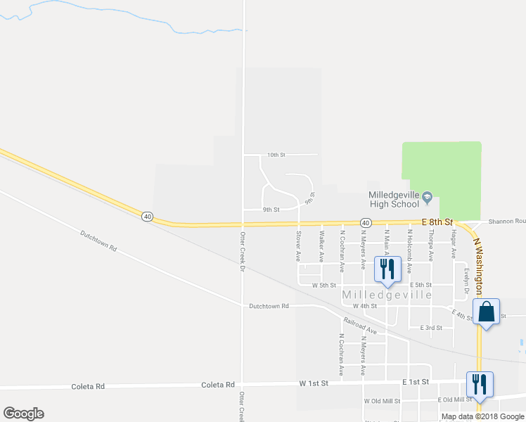 map of restaurants, bars, coffee shops, grocery stores, and more near 503 9th Street in Milledgeville