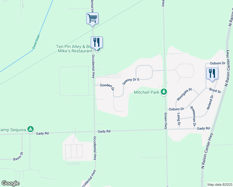 map of restaurants, bars, coffee shops, grocery stores, and more near 3290 Goedert Drive in Tecumseh