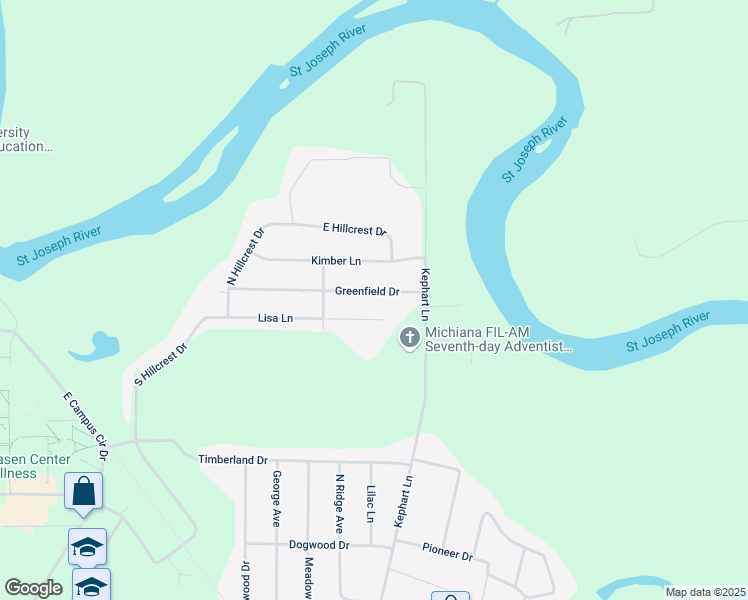 map of restaurants, bars, coffee shops, grocery stores, and more near 4822 Greenfield Drive in Berrien Springs