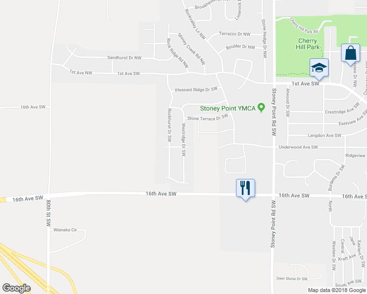 map of restaurants, bars, coffee shops, grocery stores, and more near 402 Westridge Drive Southwest in Cedar Rapids