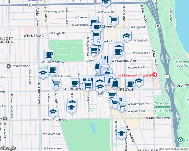 map of restaurants, bars, coffee shops, grocery stores, and more near in Chicago