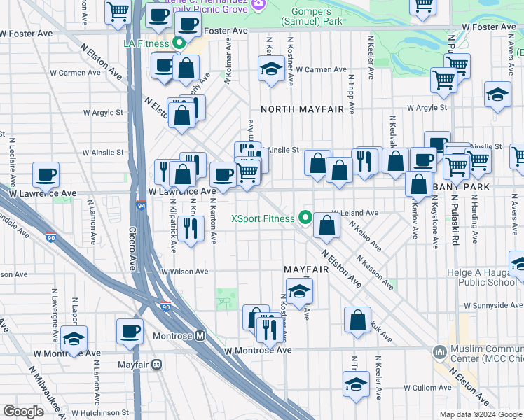 map of restaurants, bars, coffee shops, grocery stores, and more near in Chicago