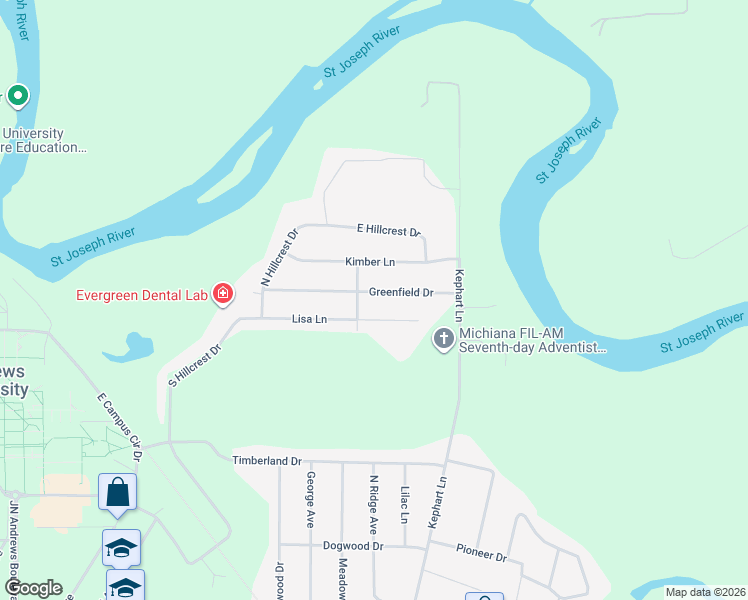 map of restaurants, bars, coffee shops, grocery stores, and more near 4756 Greenfield Drive in Berrien Springs