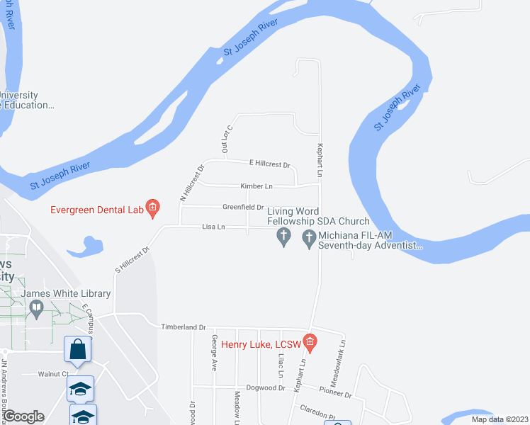 map of restaurants, bars, coffee shops, grocery stores, and more near 4756 Greenfield Drive in Berrien Springs