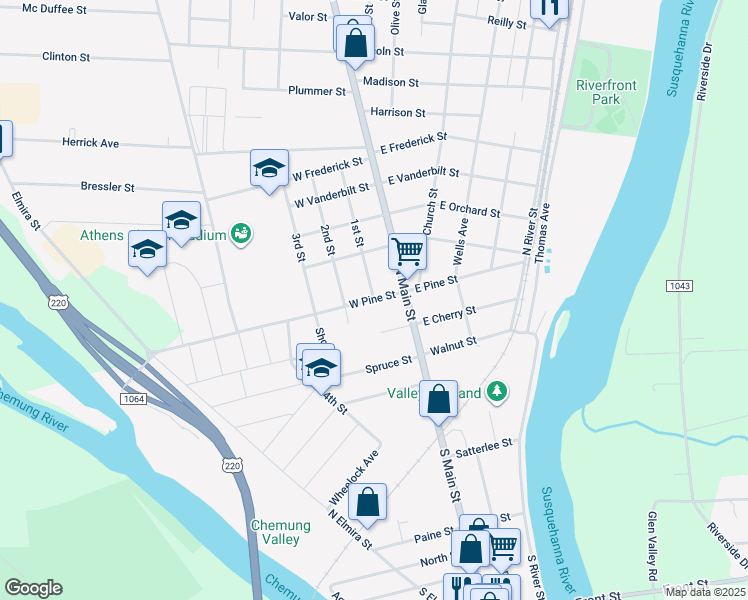 map of restaurants, bars, coffee shops, grocery stores, and more near 201 State Route 1064 in Athens